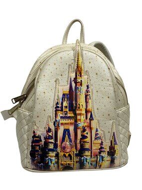 Disney Parks Loungefly 50th Anniversary Cinderella Castle Mini Backpack Gold Sta